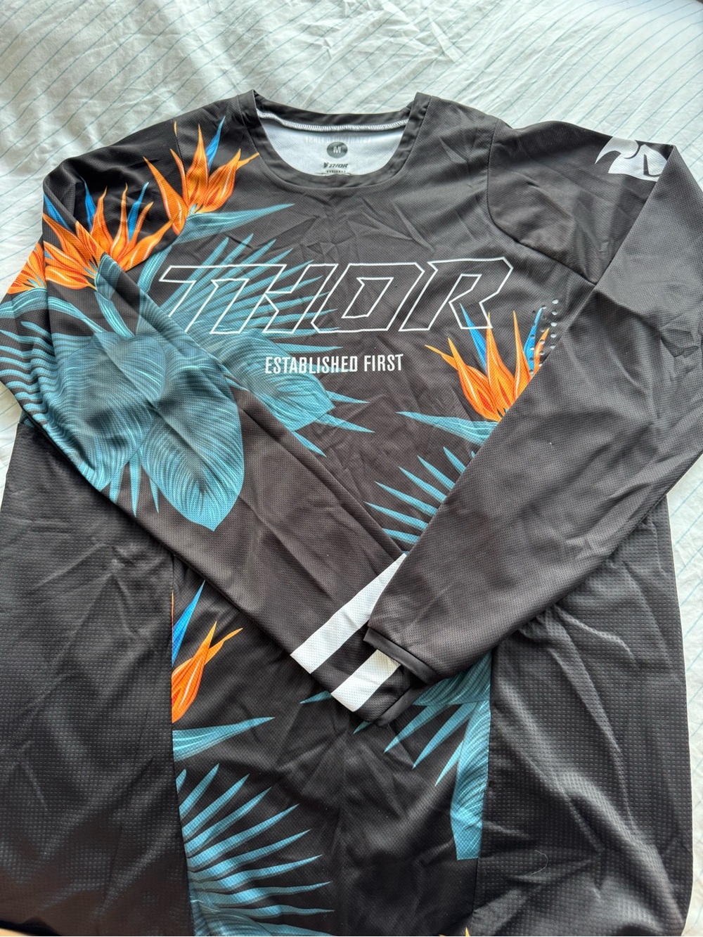 Thor Men's Black Tropical Long-Sleeve Moto Jersey size-Medium